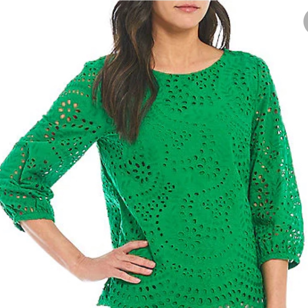 Ann Taylor Forest Green Embroidered Blouse